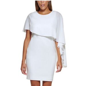 NWT DKNY White Cape Overlay Sheath Dress